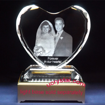 Facet 3d laser photo crystal heart w/ base wedding aniversary gift XL