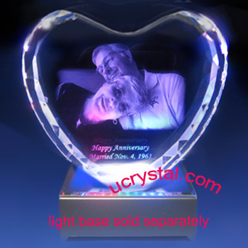 Facet heart 3D laser photo crystal for wedding anniversary - XL