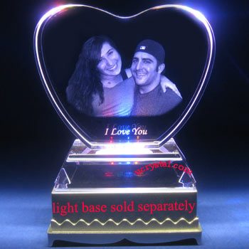 laser etched heart photo crystal with base