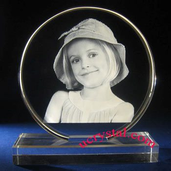 laser etched custom round photo crystal with base - XL