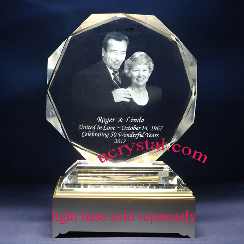 Octagonal laser engraved photo crystal with base - XL