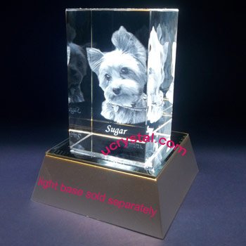 3D laser etched photo crystal cube, large