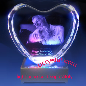 Facet heart 3d laser photo crystal for wedding anniversary - XL