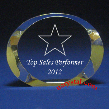 Oval custom engraved crystal awards