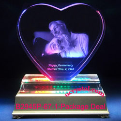 Heart photo crystal w/o base - XL + 12 LED lightbase package deal