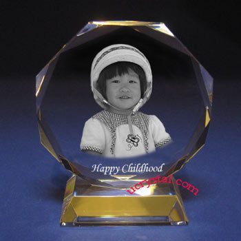 custom engraved octagonal photo crystal with base