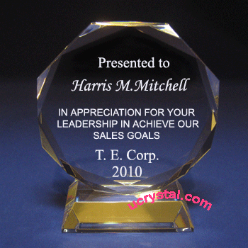 Octagonal with base corporate recognition crystal awards