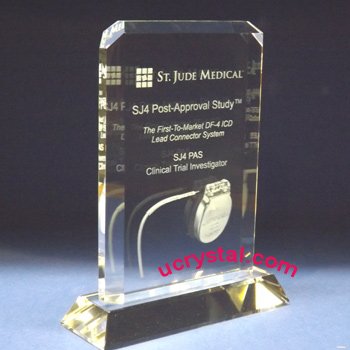 Rectangular cornercut custom crystal plaques engraved