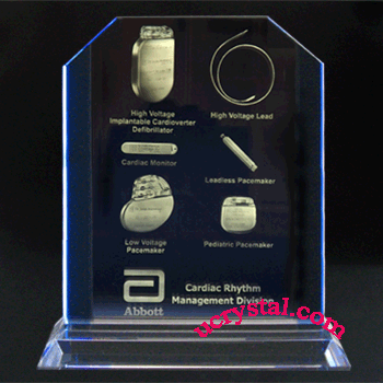 Custom engraved crystal award XL, Triple Panel 3